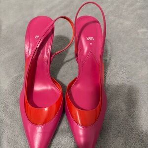 Zara Women's Vibrant Pink and Red Heels
